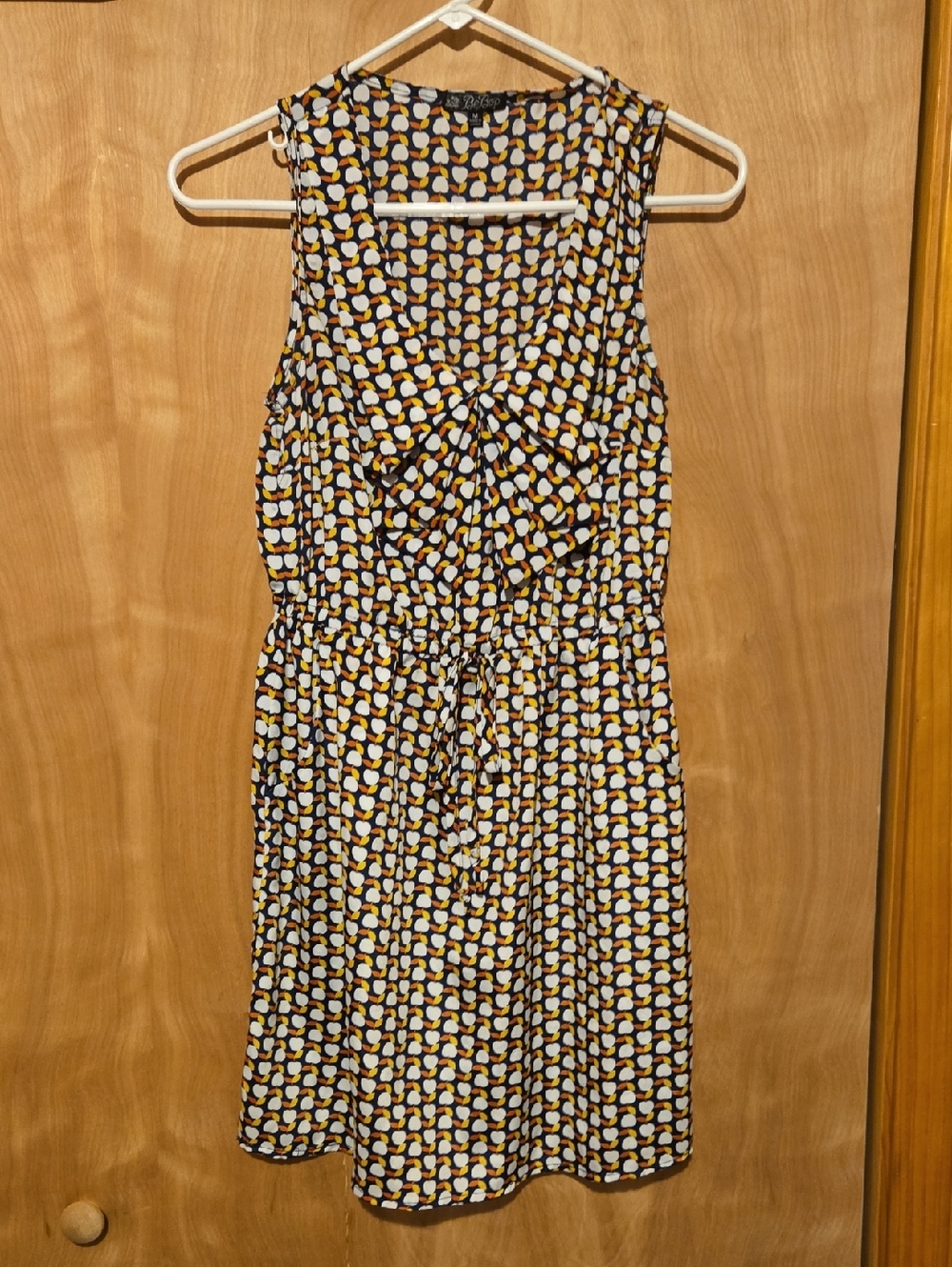 BeBop Navy, White & Yellow Sleeveless Tie-Waist Mini Dress